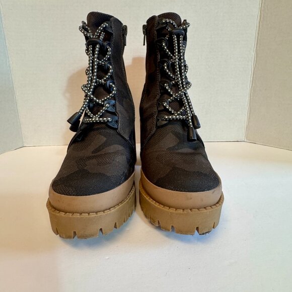 Steve Madden Brawler Combat Boots Size 7.5 Green Camo Platform Lug Sole Chunky - Picture 3 of 10